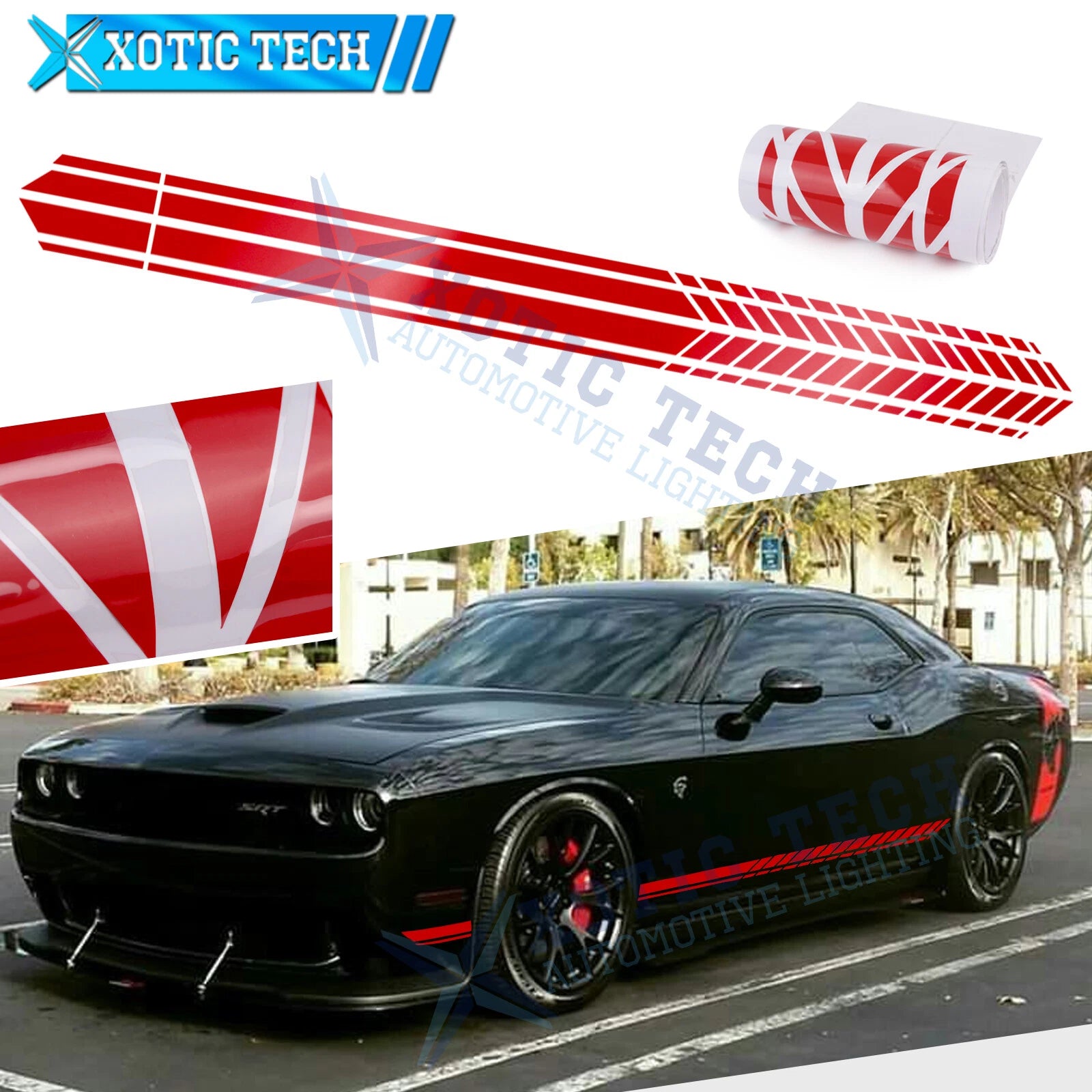 2Pc Glossy Red Side Body Fender Sticker for Dodge Challenger Charger (2000–2024)