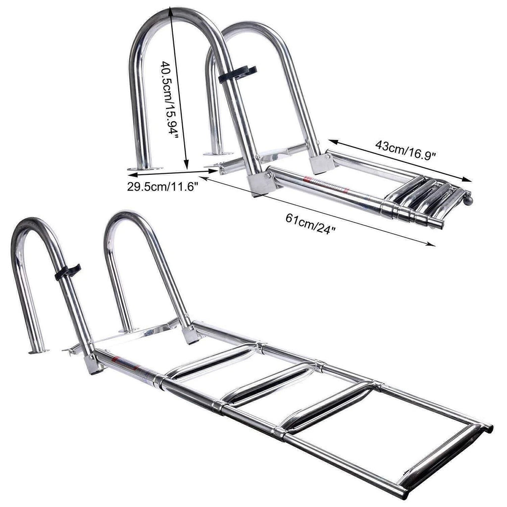 4 Step Telescoping Folding Boat Ladder for Marine Dock Yacht (Stainless Steel)