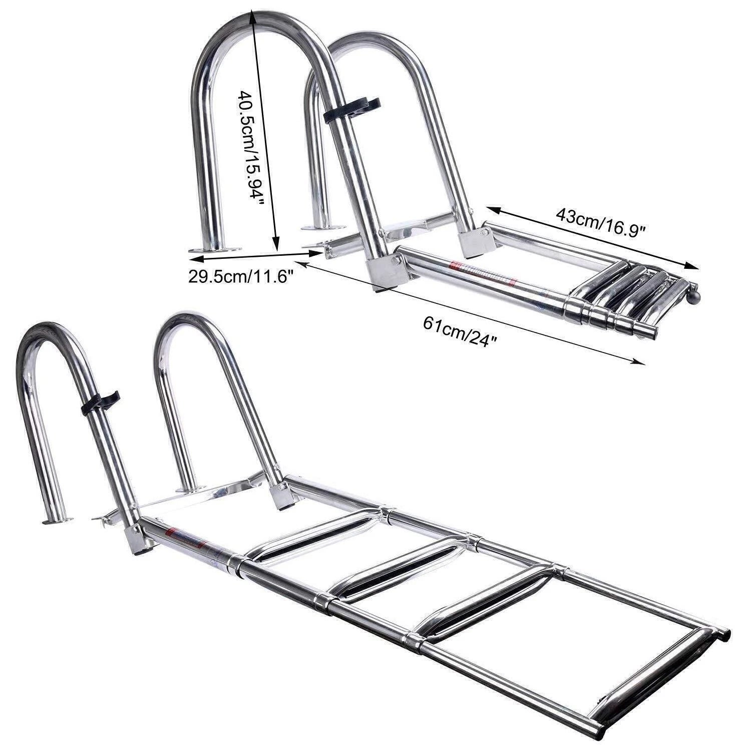 4 Step Telescoping Folding Boat Ladder for Marine Dock Yacht (Stainless Steel)