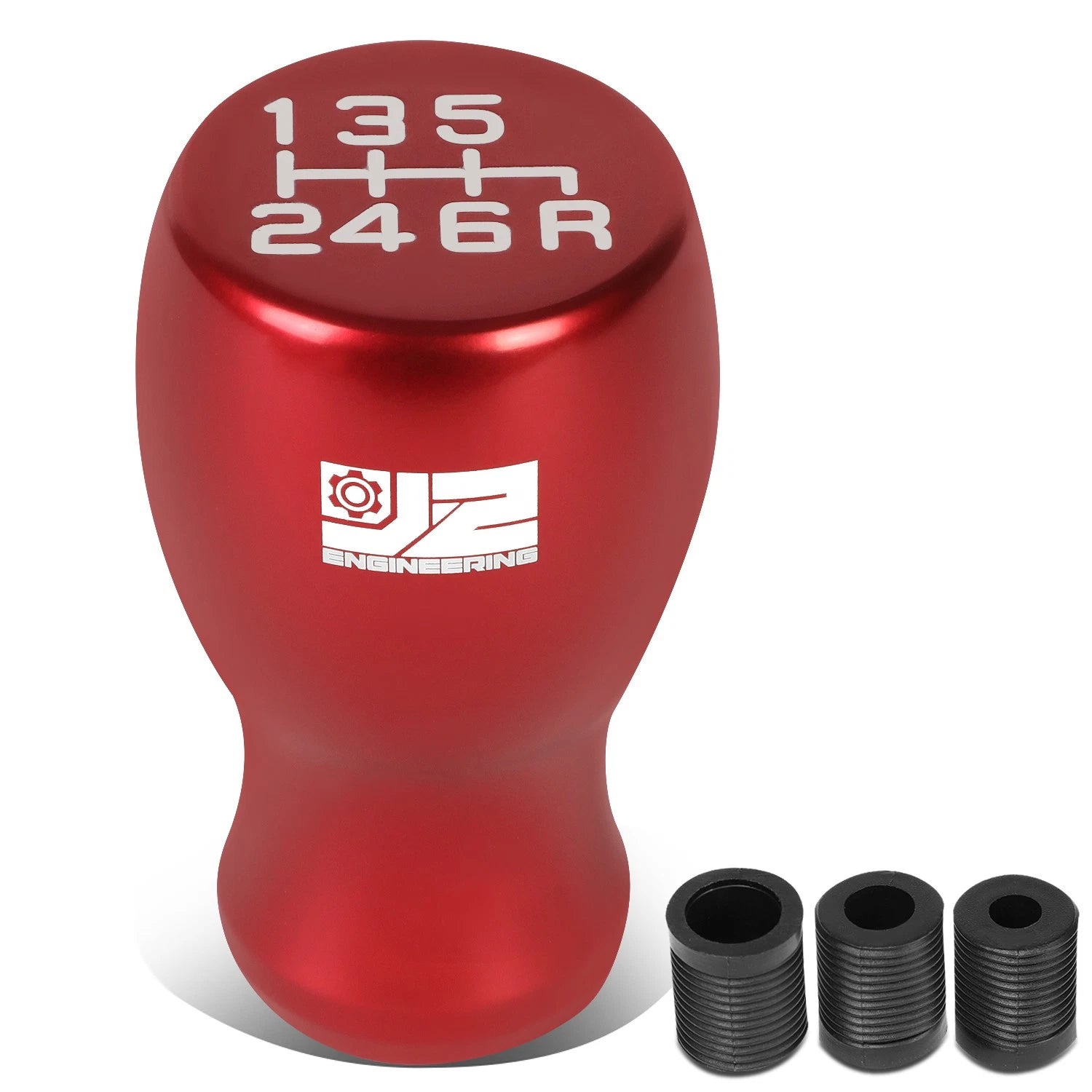 J2 Universal Aluminum Shift Knob Red Flat Top Teardrop w/ Adapters