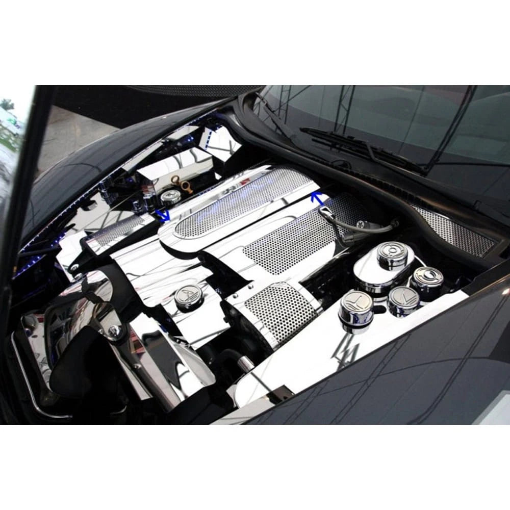 Low Profile Plenum Cover Perforated Stainless with Blue LED for Corvette (2008–2013)