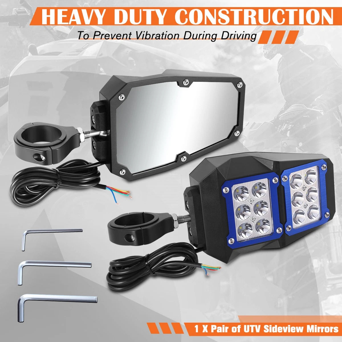 Universal UTV Side View Mirrors with White LED Light
