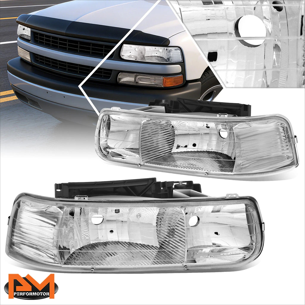 Chrome Housing Clear Lens Headlights for Chevy Silverado/Suburban (1999–2006)