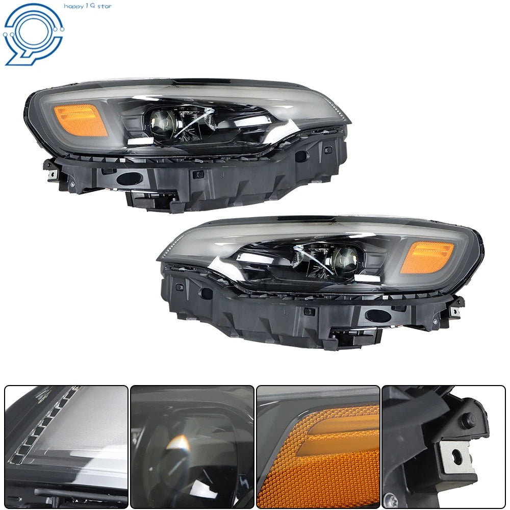 Set of 2 Headlight Assemblies for Jeep Cherokee (2019–2022) Black LED
