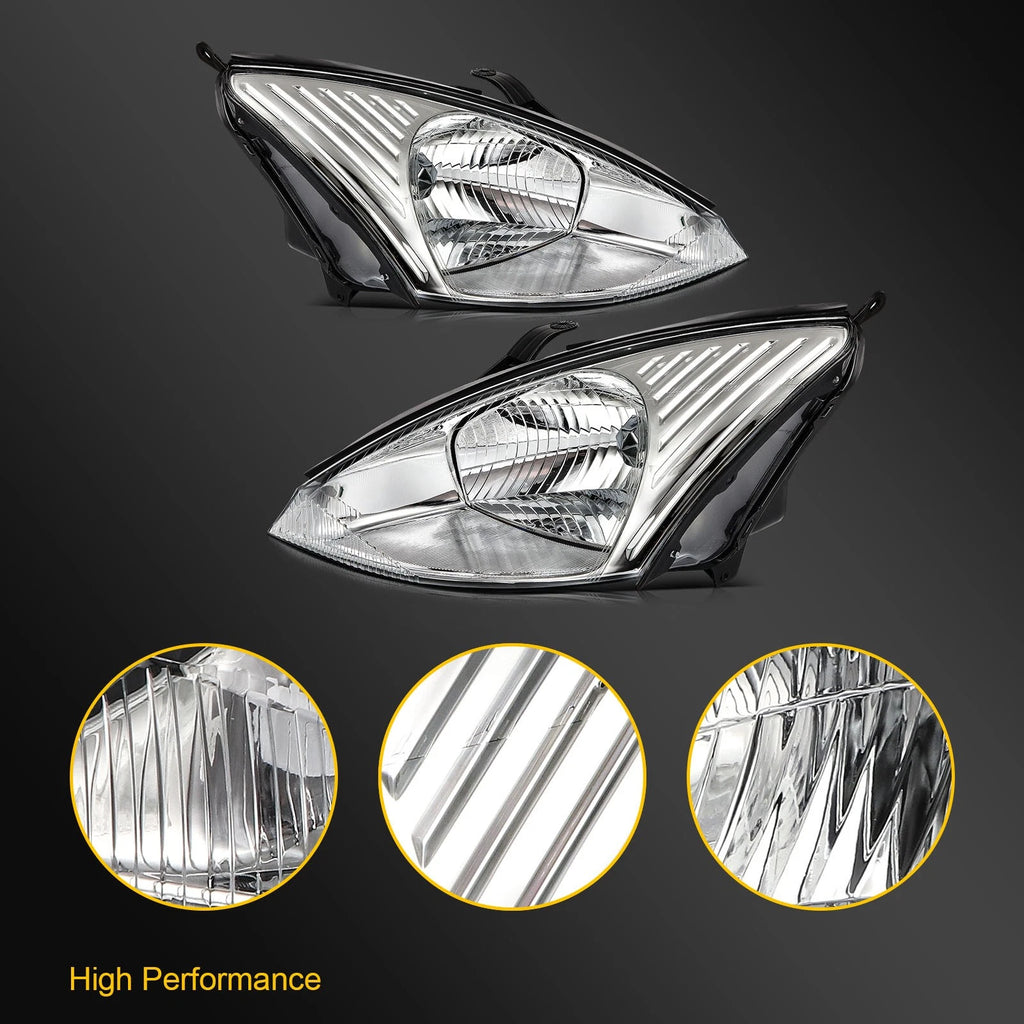 2X Headlight Assembly for Ford Focus (2000–2004) Chrome Housing
