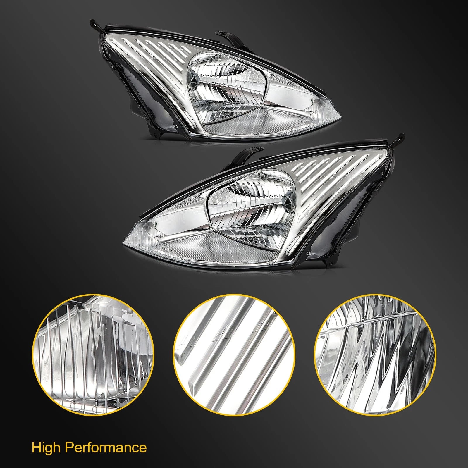 2X Headlight Assembly for Ford Focus (2000–2004) Chrome Housing