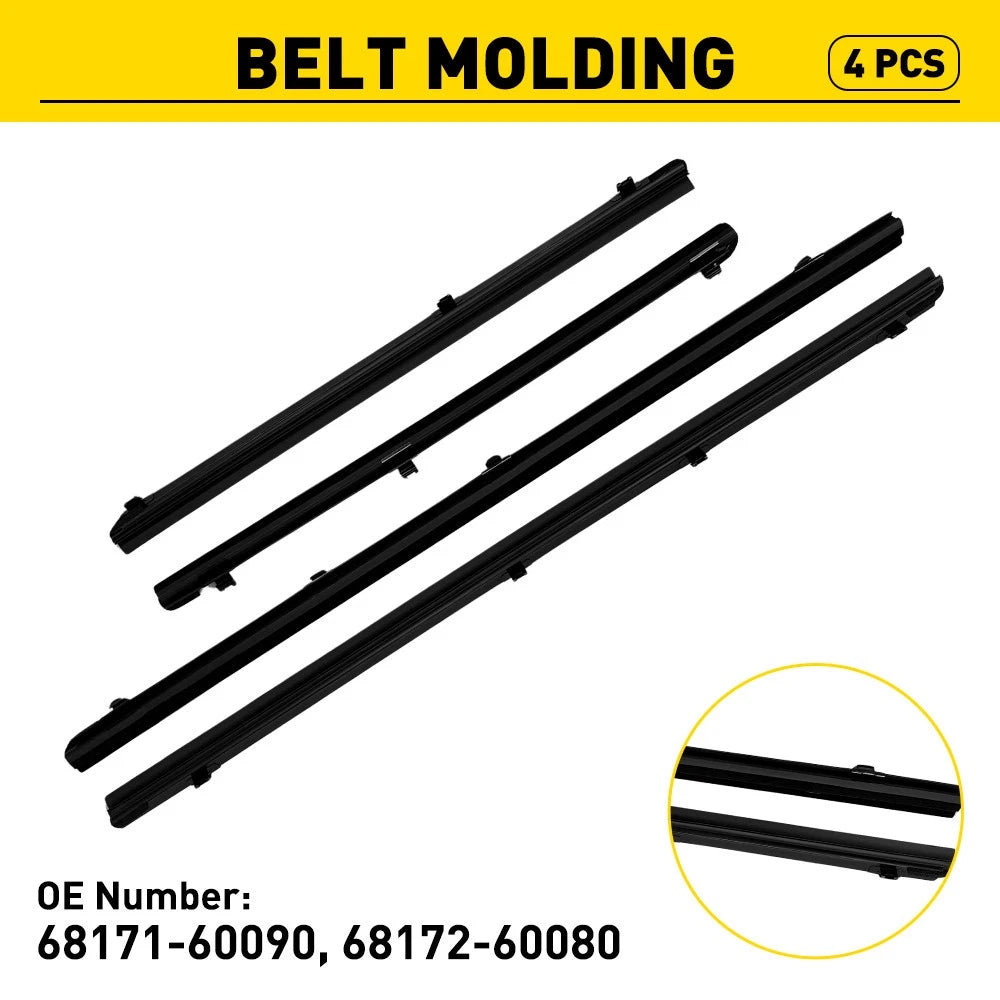 4Pcs Inner Door Glass Weatherstrip Set for Toyota 4Runner (2010–2024)