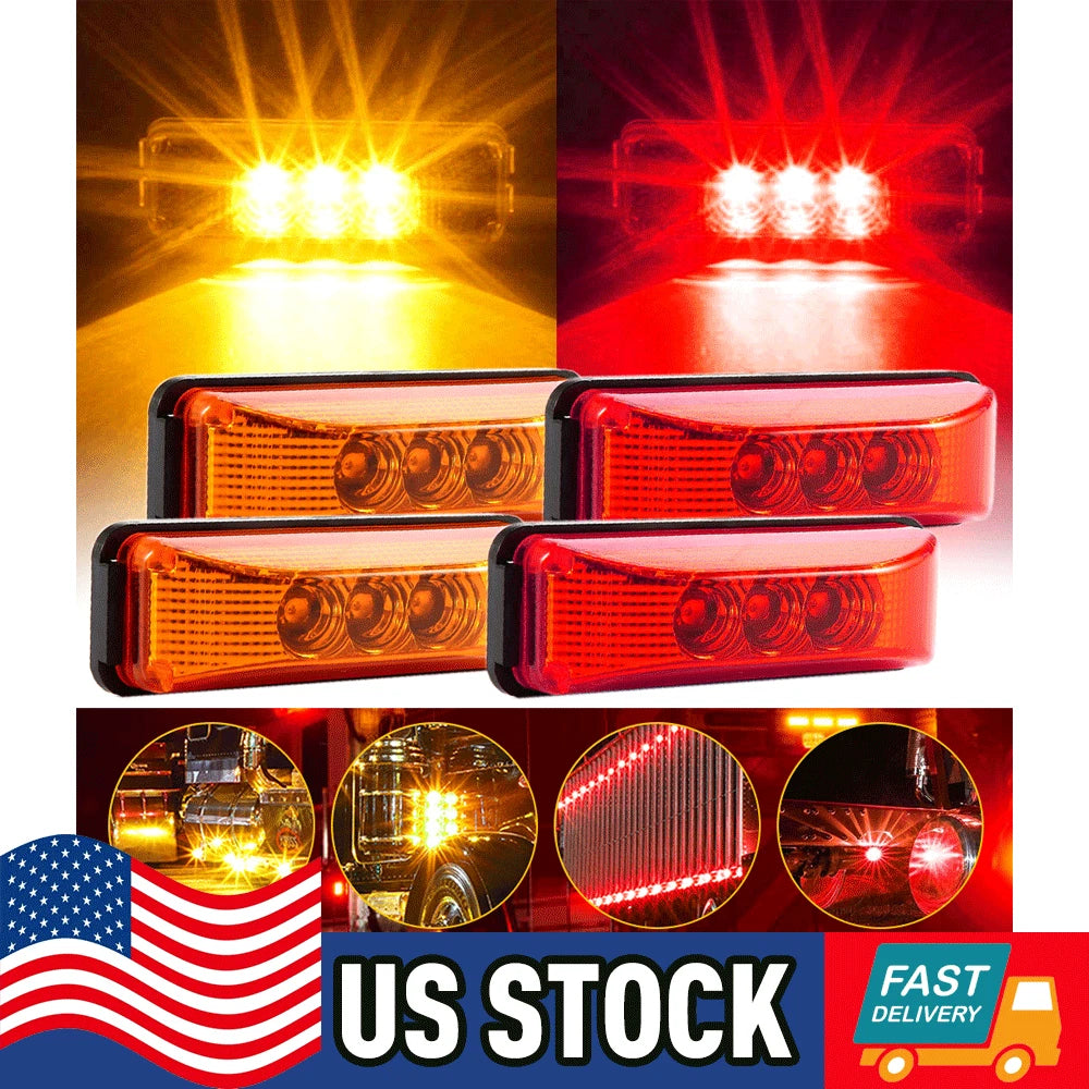 Set of 4 Red 3" LED Side Marker Clearance Lights for Trailer RV