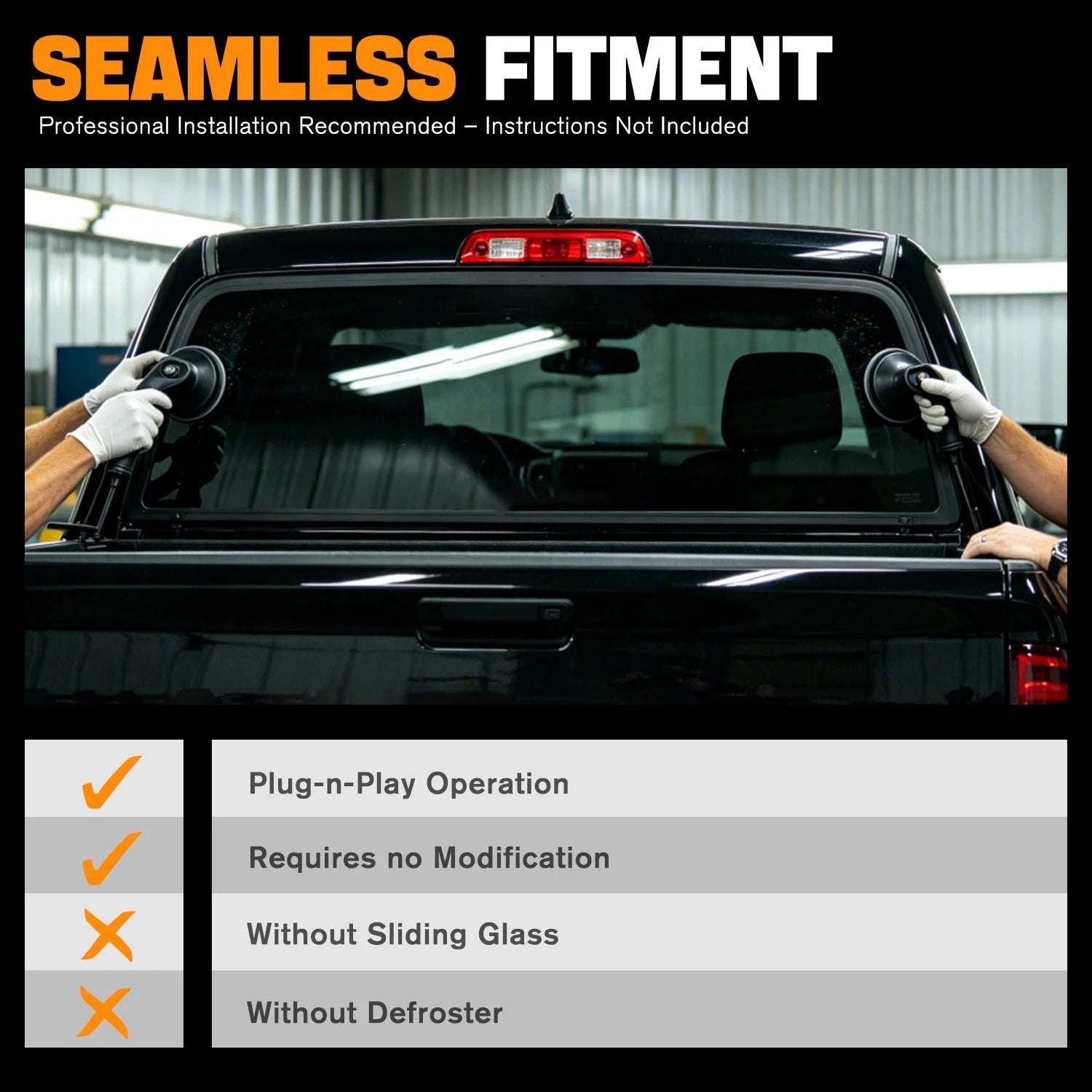 Rear Back Stationary Window Tempered Glass for Chevy Silverado GMC Sierra (2014–2019)