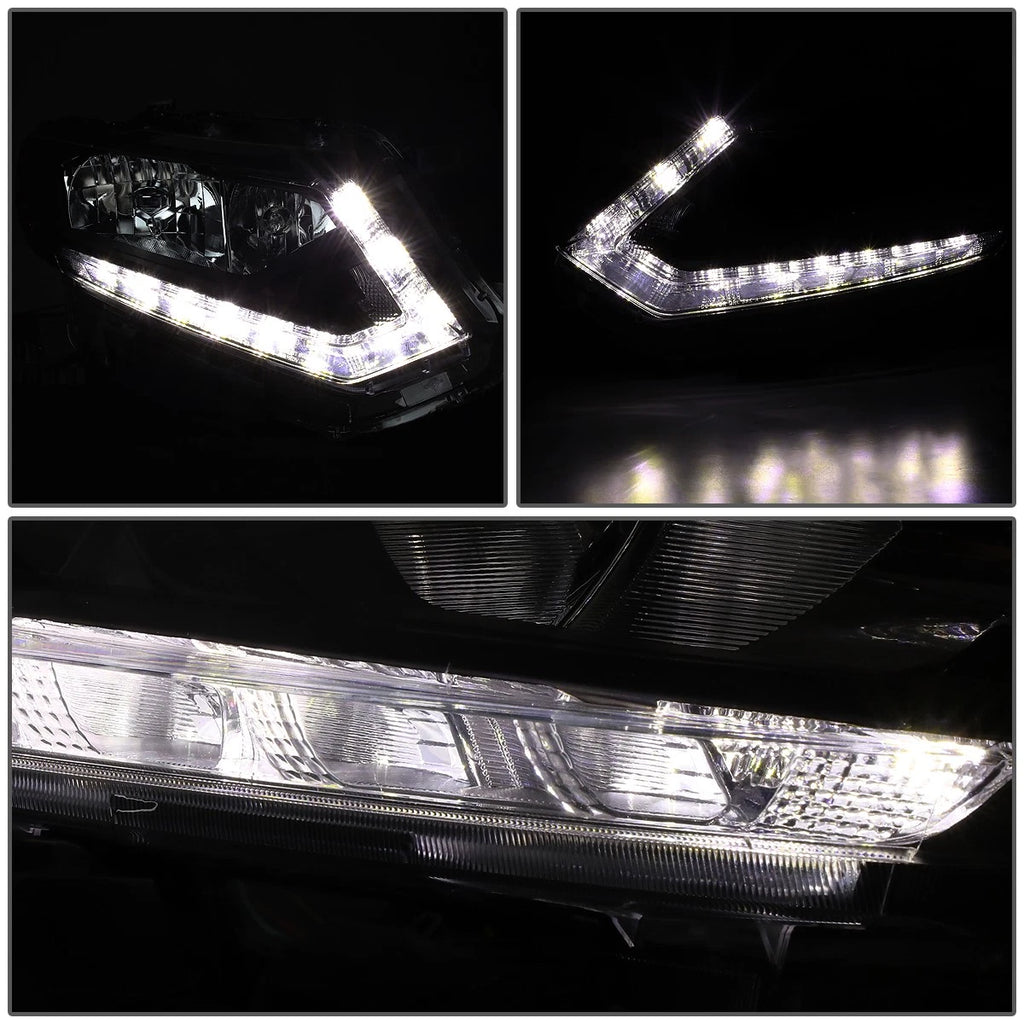 LED DRL Pair for Nissan Rogue (2014–2016) Black/Amber Headlights + Tool Box