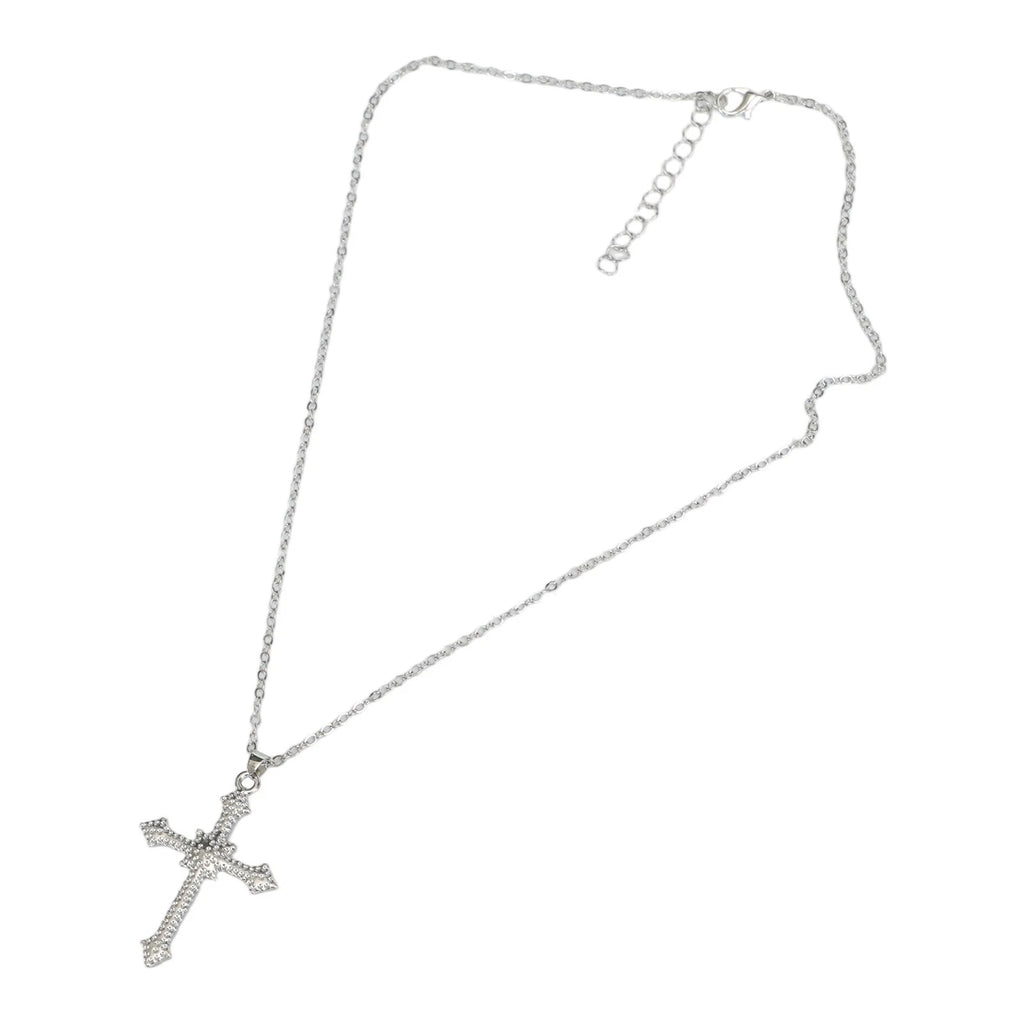 Star Cross Necklace with Zircon and Flash Diamond in Titanium Steel