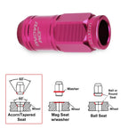 Set of 20 M12X1.25 Pink JDM Open End Cone Wheel Lug Nuts + Spline Locks + Key