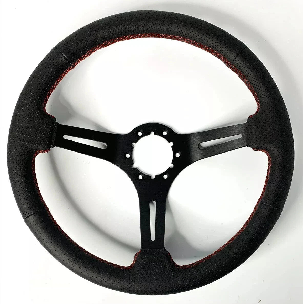 Steering Wheel Grip Black Perforated Leather Red Stitching for (2005–2015)
