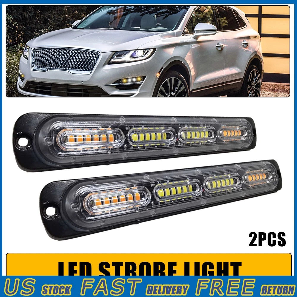 2X Strobe Beacon Light Bar for Truck Car (Amber/White) EAX EXV