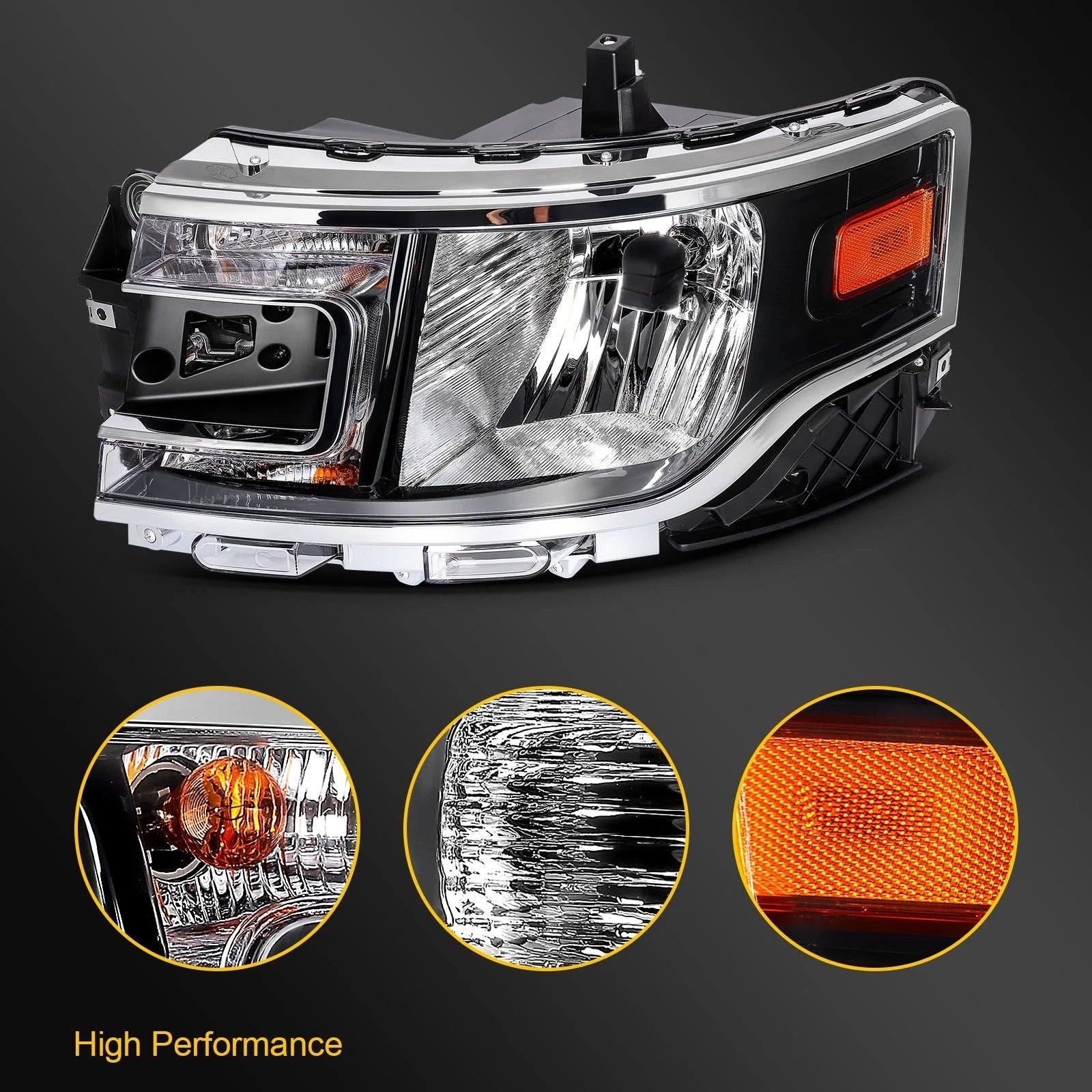 Driver Left Headlight for Ford Flex (2013–2019) Black Housing with Bulbs