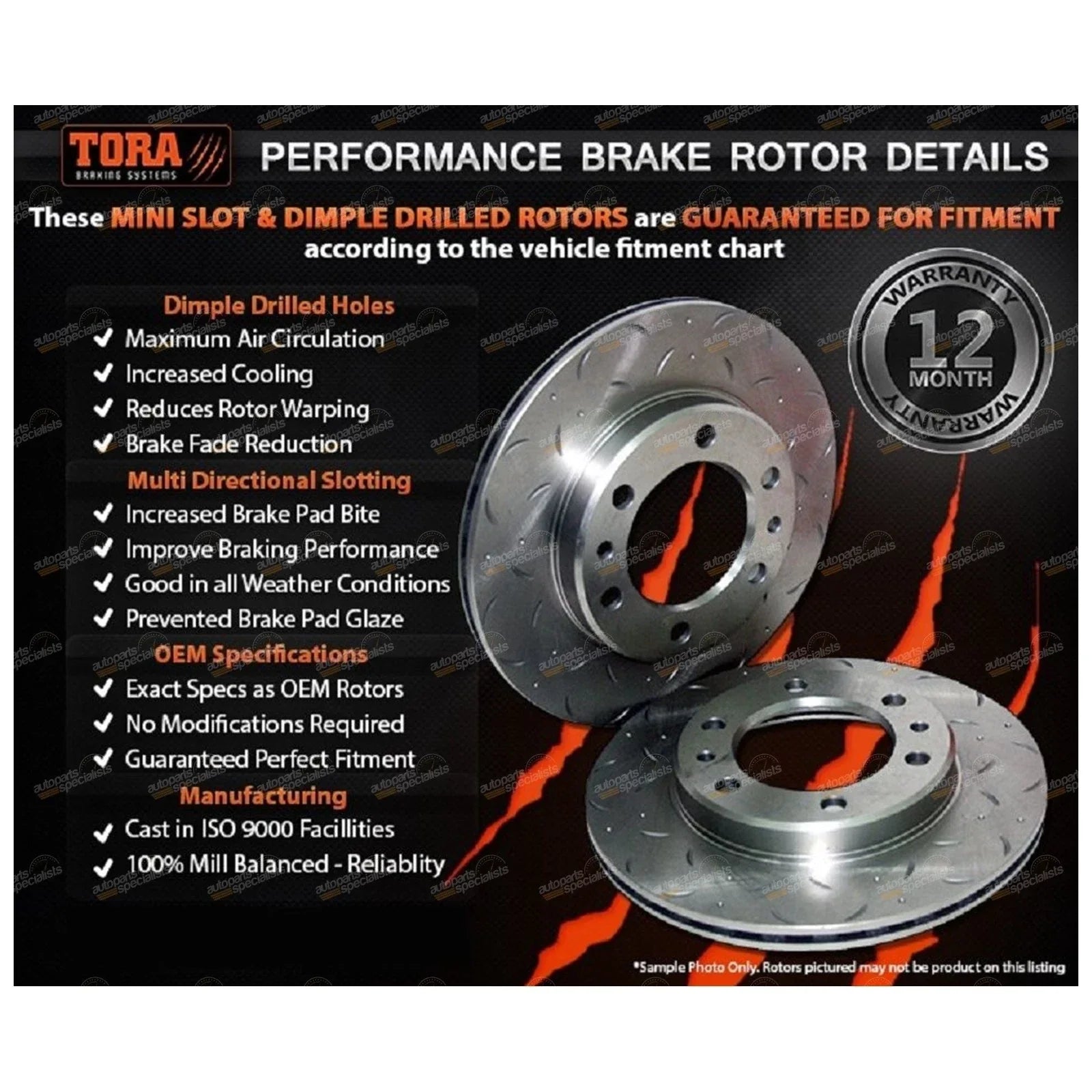 Rear Disc Rotors Slotted & Dimpled for Ford Falcon AU (2000 - 2002)