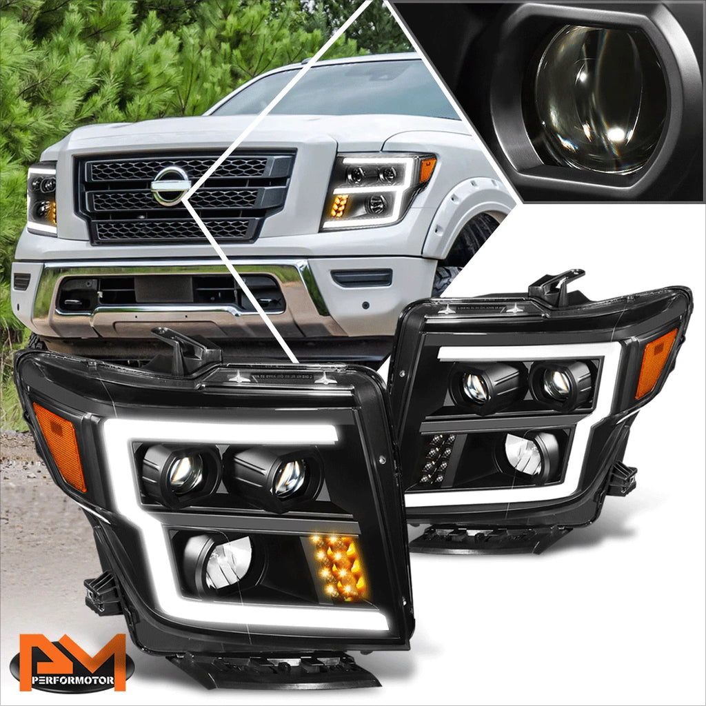 LED DRL+Turn Signal Projector Headlights for Nissan Titan XD (2016–2024)