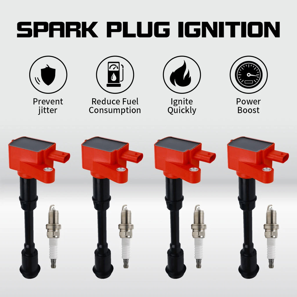 Set of 4 Ignition Coils UF674 for Ford Escape 1.6L (2013–2016) + 4 Spark Plugs