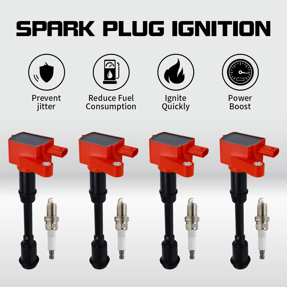 Set of 4 Ignition Coils UF674 for Ford Escape 1.6L (2013–2016) + 4 Spark Plugs