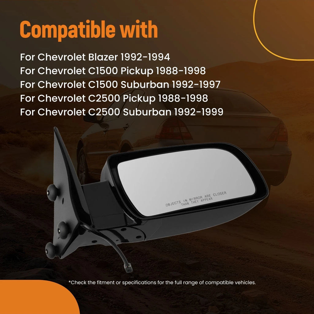 Power Side Mirror Right for GMC K3500 Pickup (1988–1998) Towing 1010131 Black