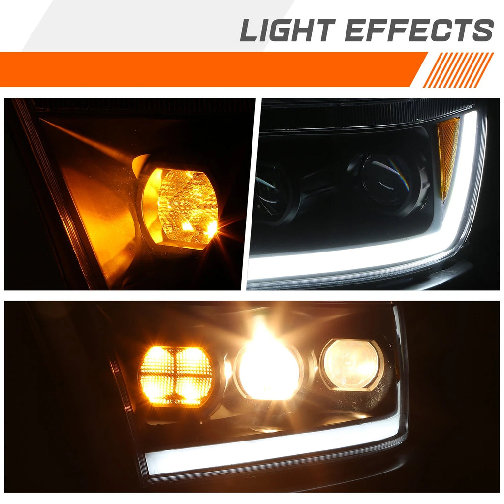 Projector Headlights for Ram 1500 (2019–2024) Black/Amber w/LED DRL Animation