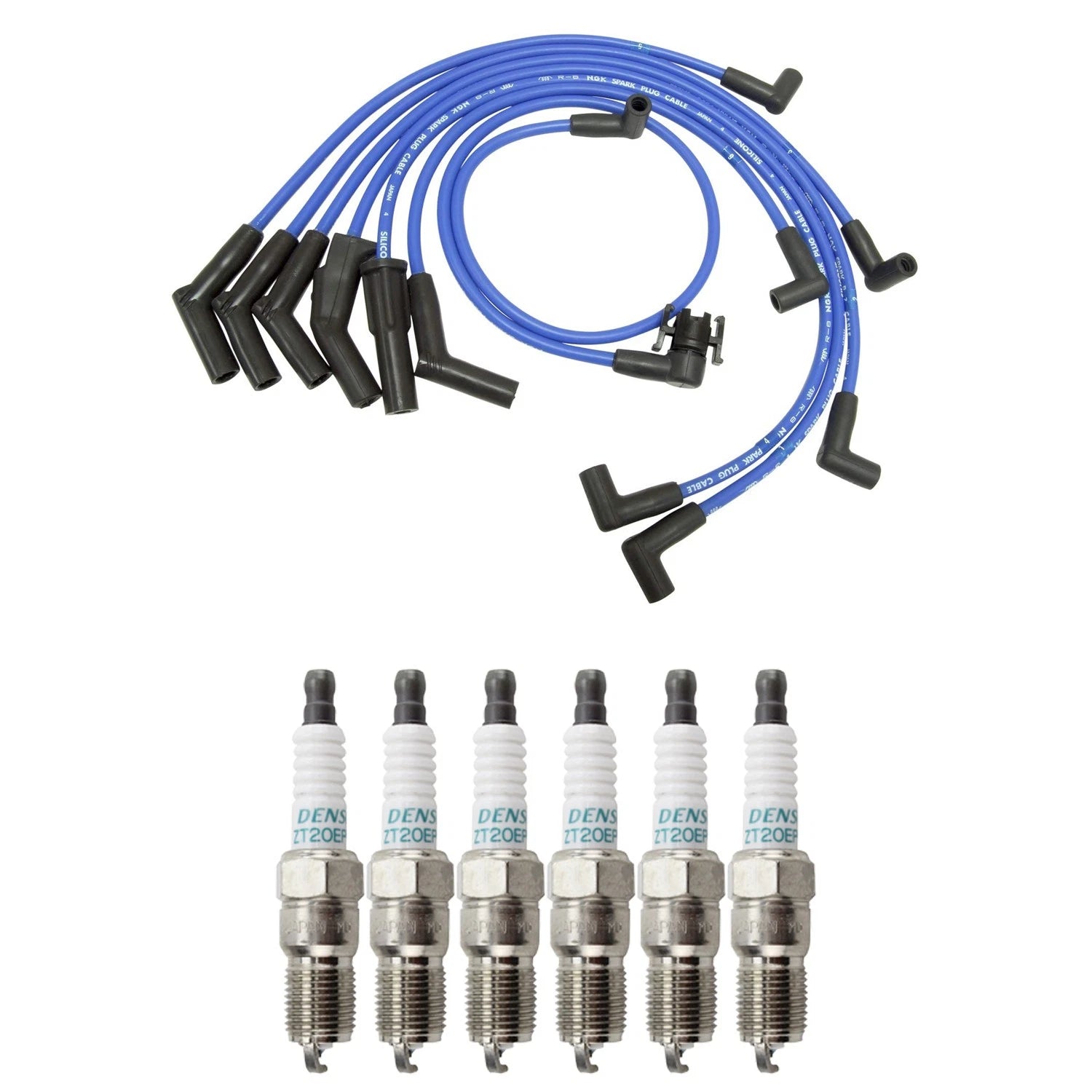 NGK Wire Set & Denso 6 Double Iridium Spark Plugs for Ranger 2.8L V6 (1983–1984)
