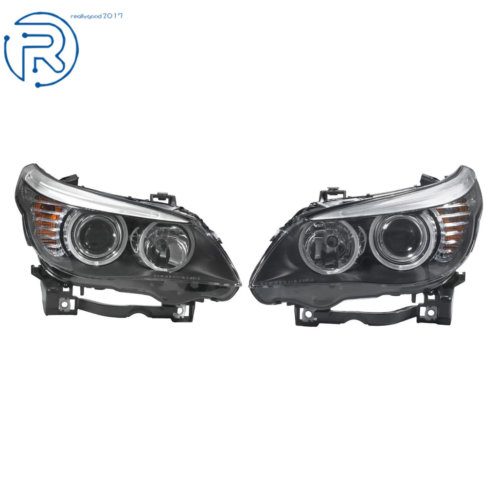 Set of 2 Black Halogen Headlights for BMW 528i (2008-2010)