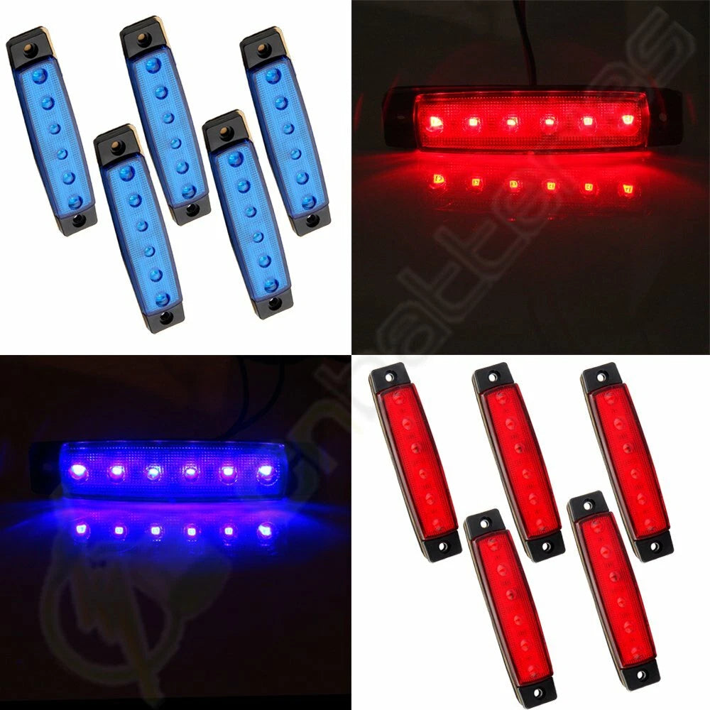 Set of 2 Sealed 12V 6 LED Side Marker Indicator Lights for Bus Van Truck