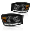 LED DRL Strip Headlight for Dodge Ram Truck (2006–2009) Smoked Housing Amber