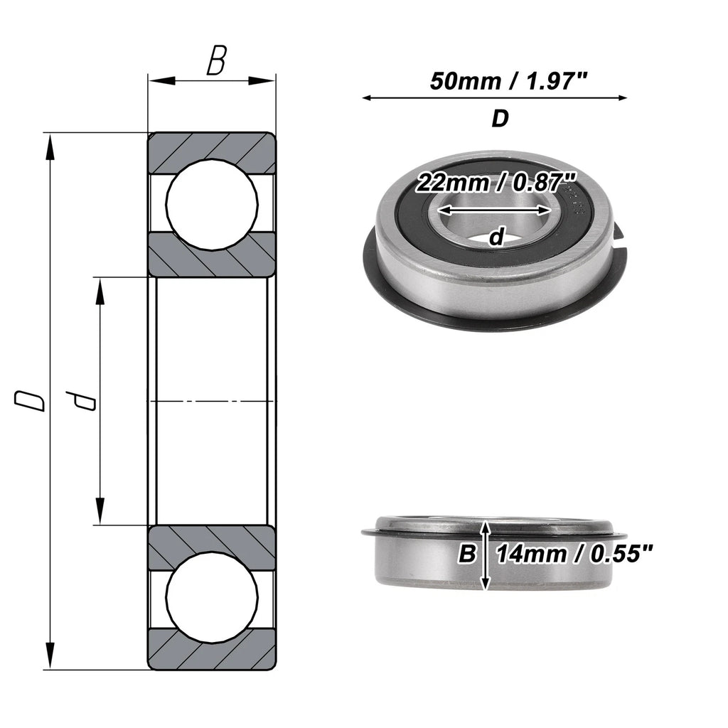 Deep Groove Ball Bearings 62/22NR2RS for Scooter Skateboard (22x50x14mm)