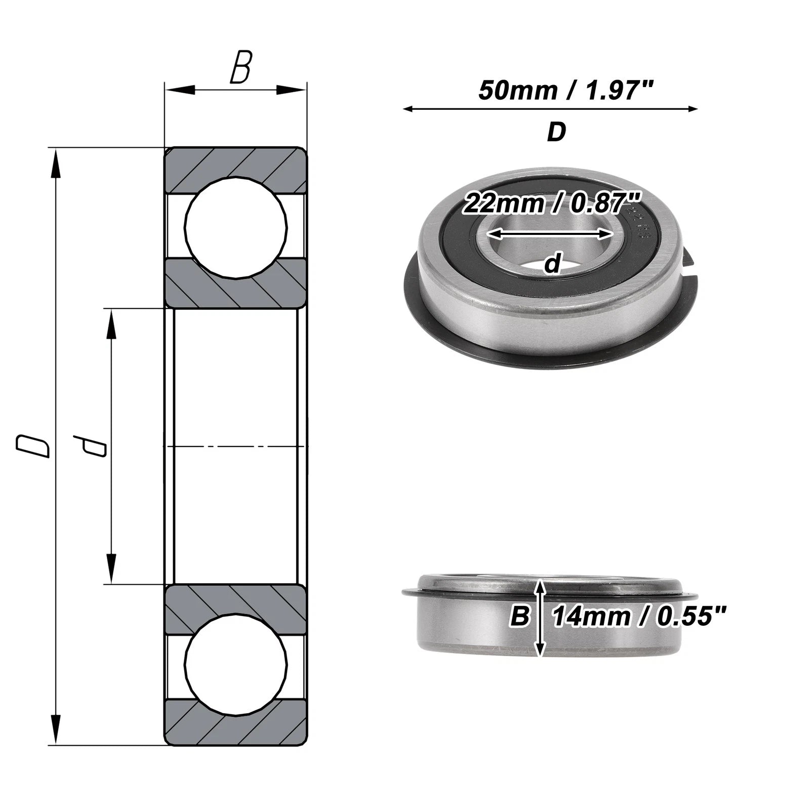 Deep Groove Ball Bearings 62/22NR2RS for Scooter Skateboard (22x50x14mm)