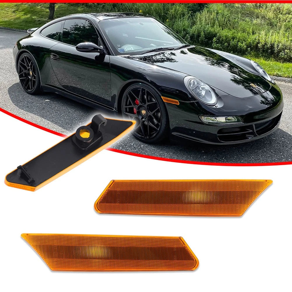 2X Amber Lens Front Side Marker Lights for Porsche 911 (2005–2012)