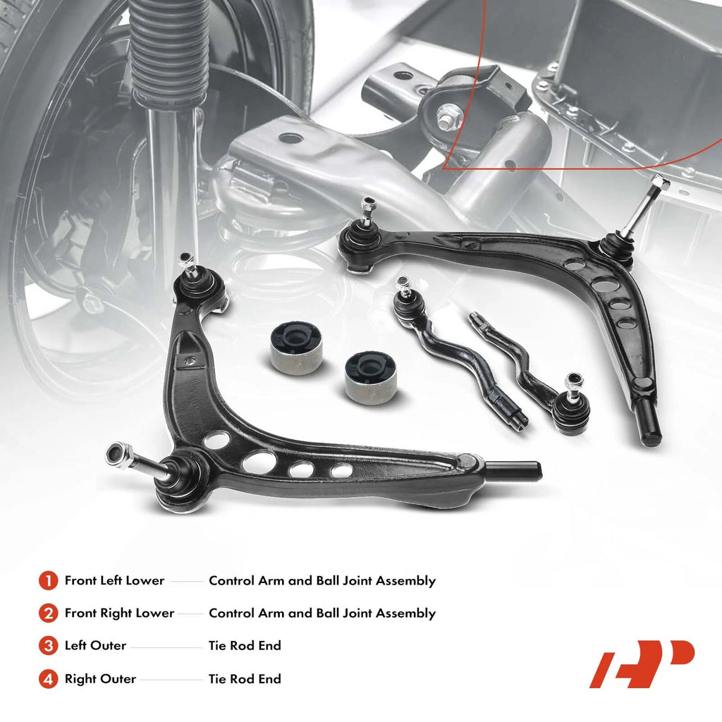 Set of 4 Front Lower Control Arms & Tie Rod Ends for BMW E36 (1990–1999)