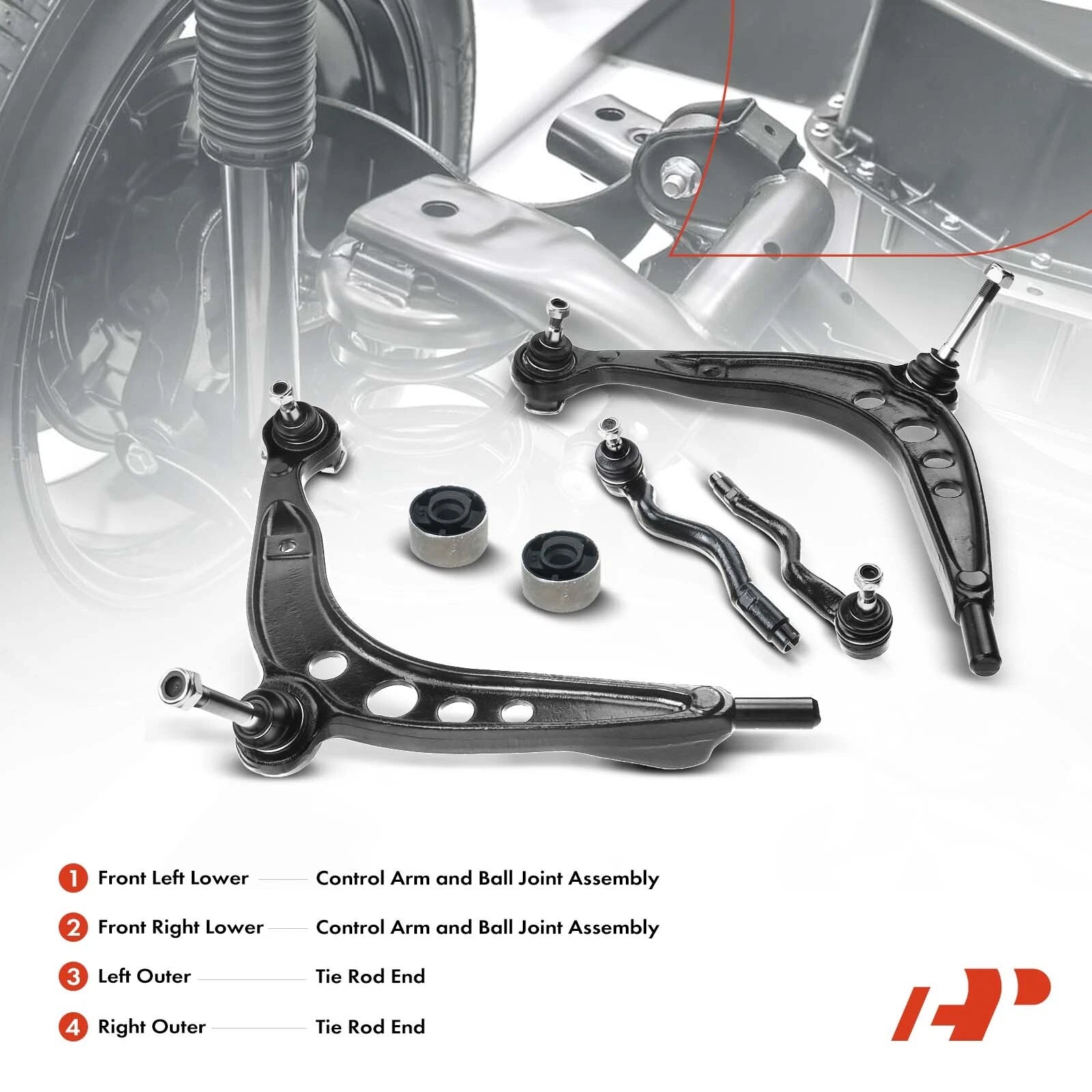 Set of 4 Front Lower Control Arms & Tie Rod Ends for BMW E36 (1990–1999)
