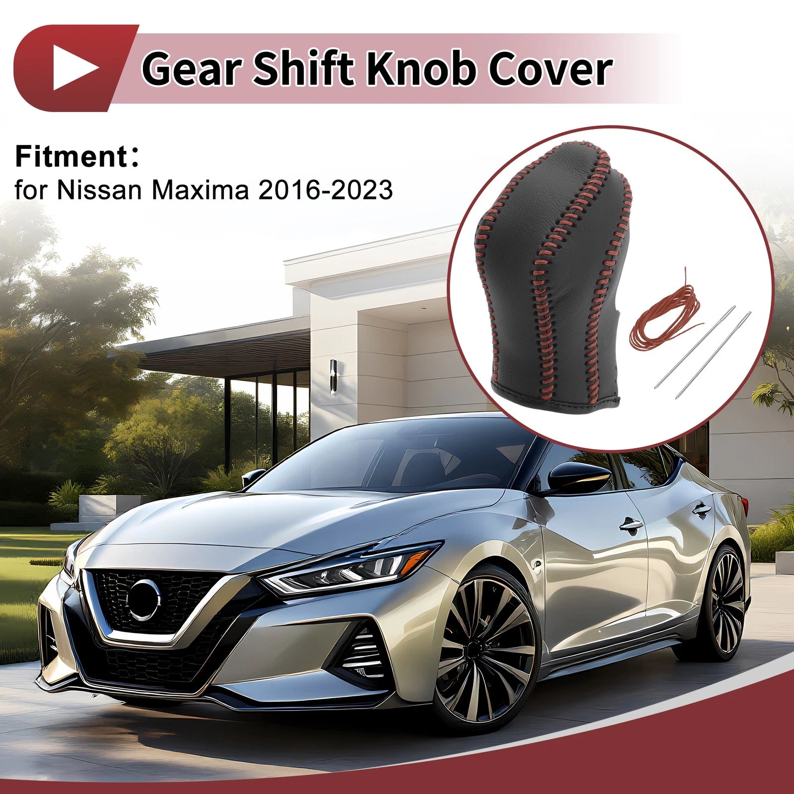 1 Pc Gear Shift Knob Cover for Nissan Maxima (2016–2023) Black Brown Faux Leather
