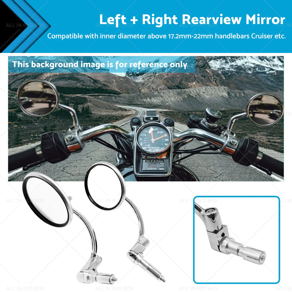 Chrome Round Rearview Bar End Mirror for Motorcycle Chopper Racer