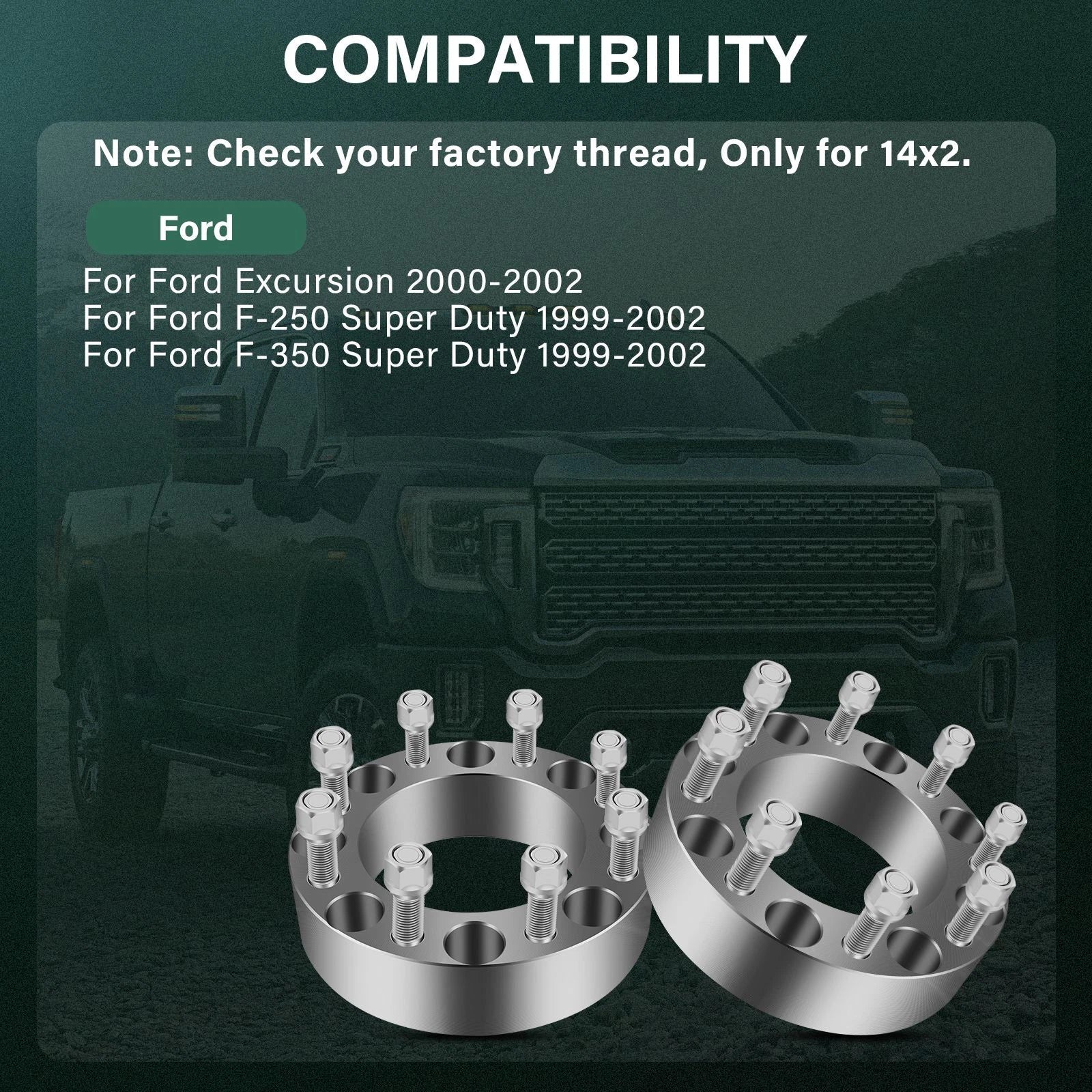 4X 2 Inch Wheel Spacers 8x170 for Ford F250 F350 Super Duty (1999–2002) 14x2 Studs