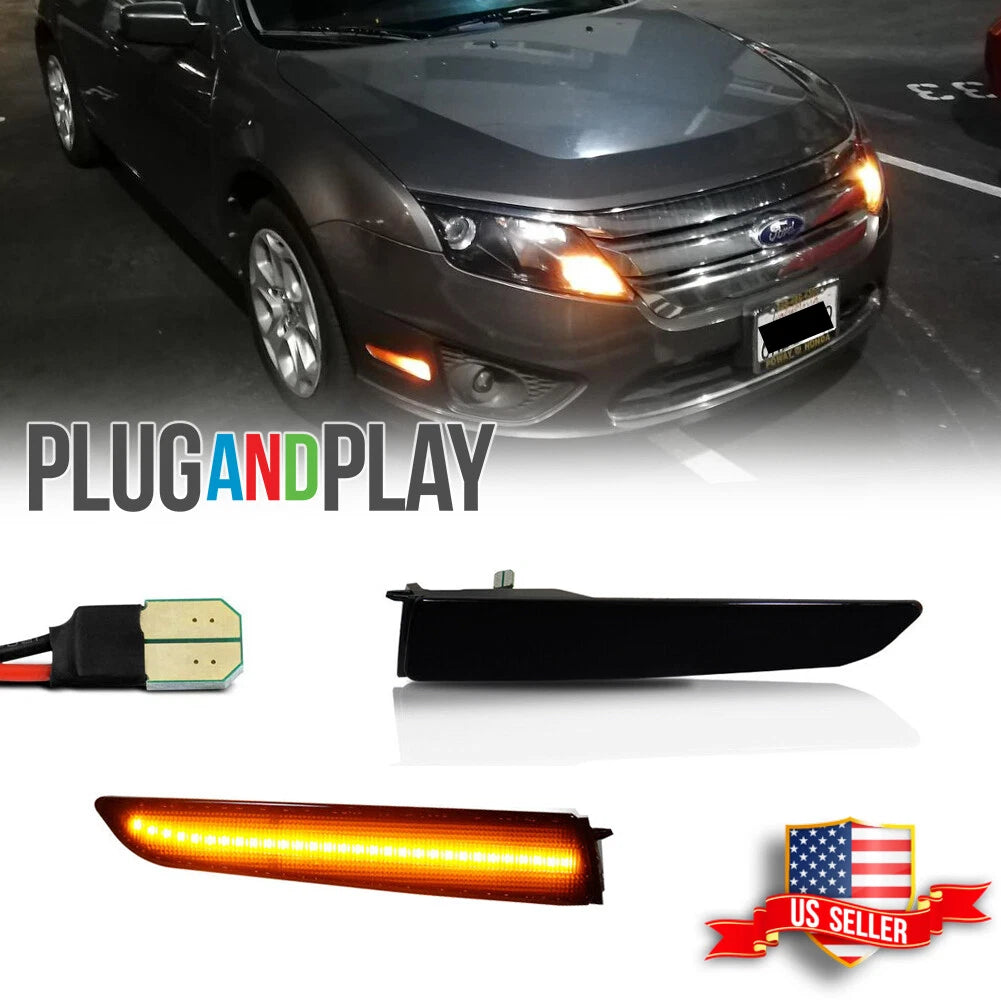 Smoked Amber LED Front Bumper Side Marker Signal Lights for Ford Fusion (2010–2012)