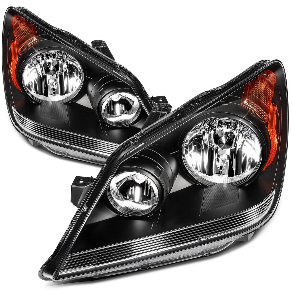 Headlight Assembly Pair for Honda Odyssey (2008–2010) Halogen Black Amber