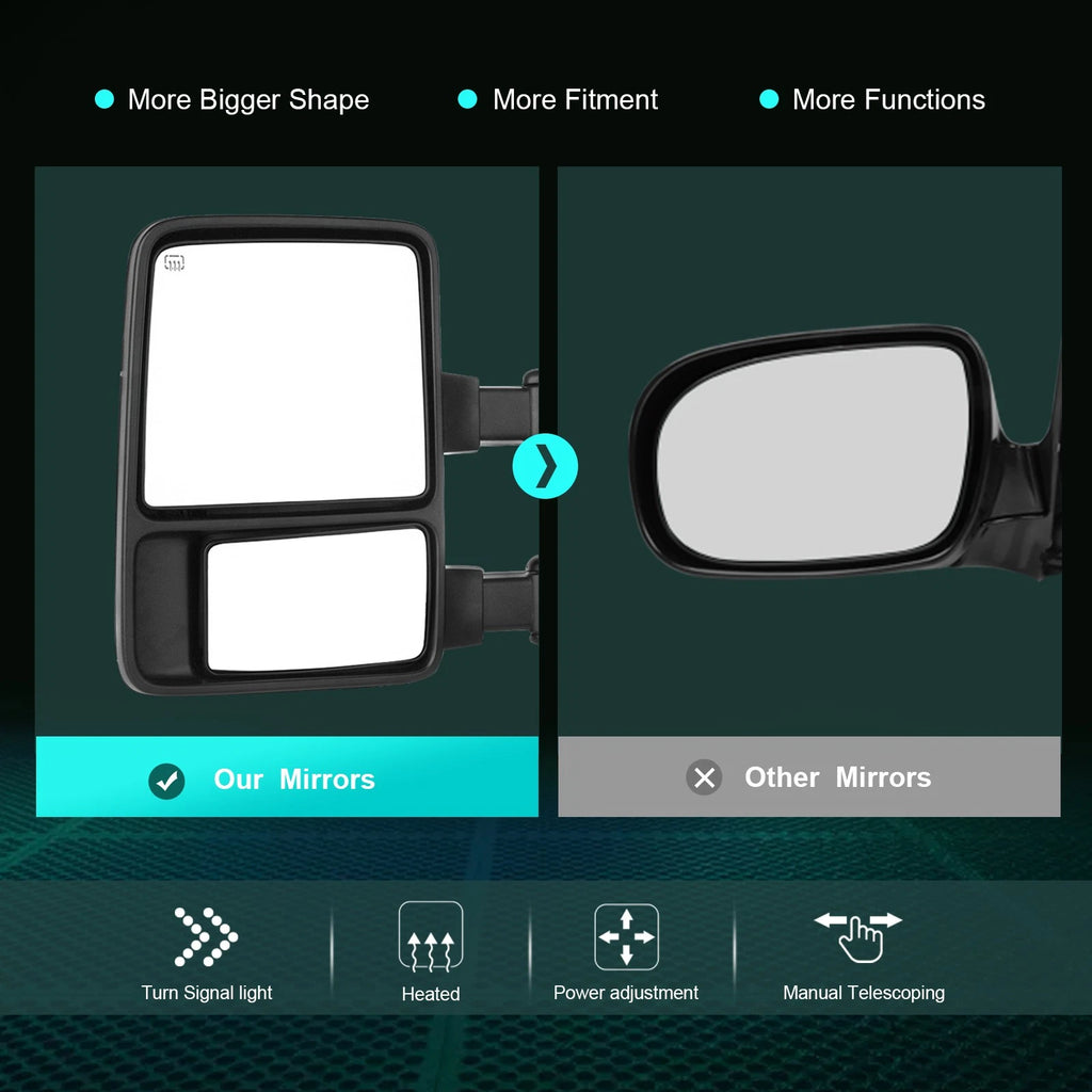 Tow Mirrors for Ford F250 F350 Super Duty (2008–2016) Power Heated Smoke Signal