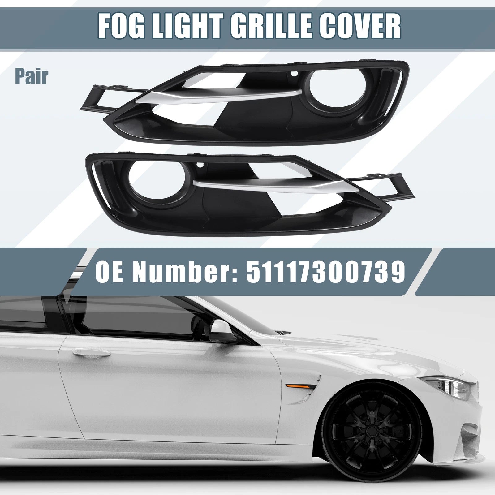 1 Pair Fog Light Grille Cover Trim 51117300739 for BMW F30 (2012–2019)