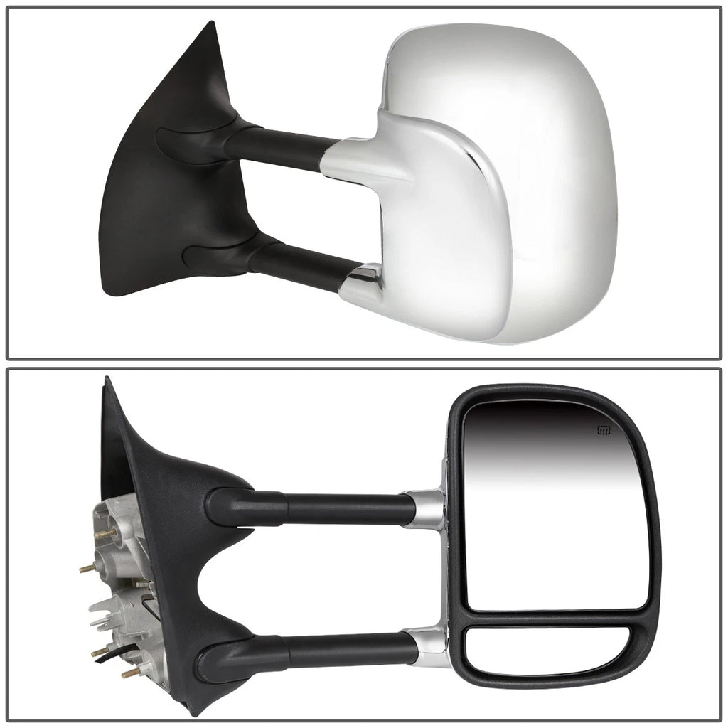 Chrome Powered Telescoping Towing Mirror + Heat for Ford F250-F500 (1999–2007)