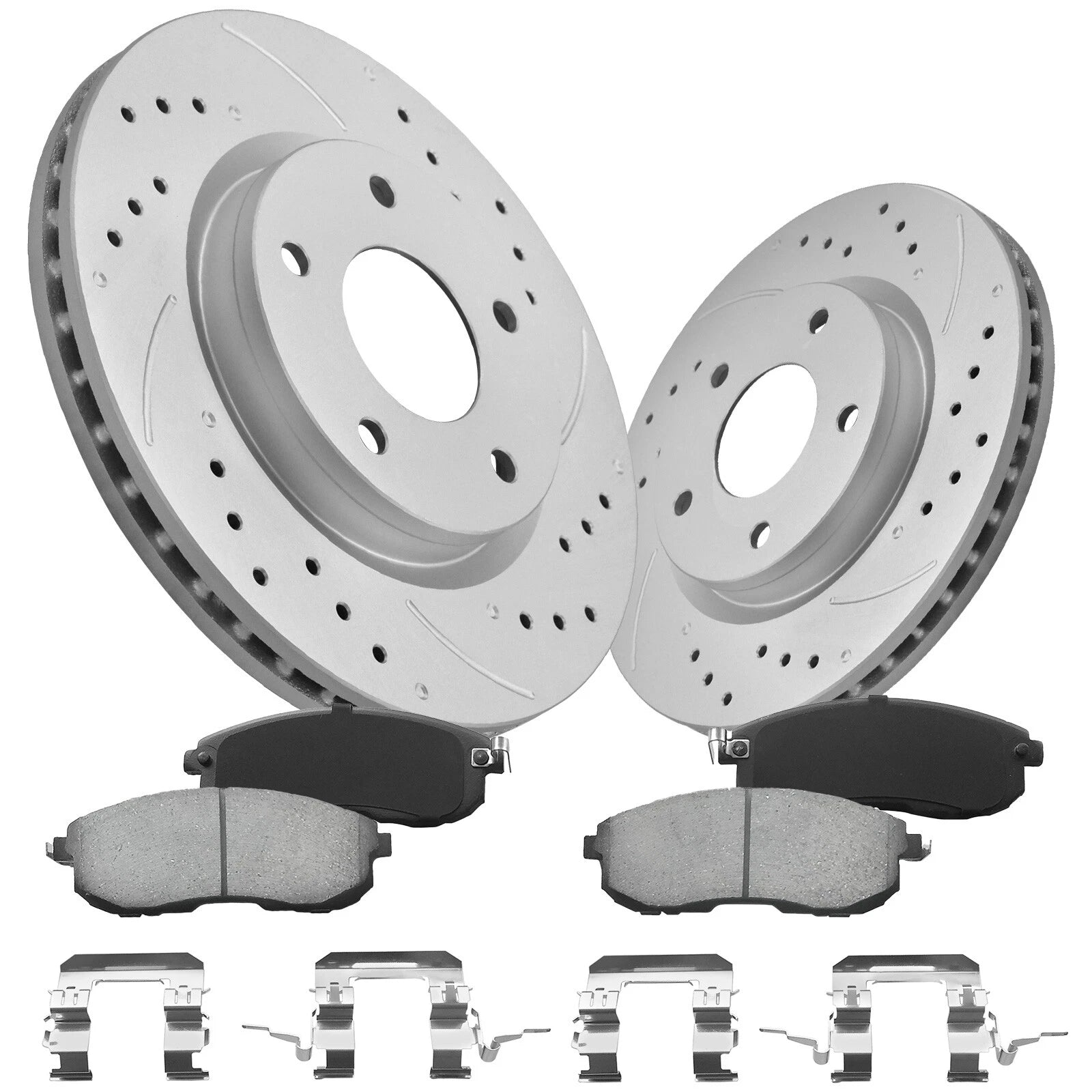 Set of 2 Front Disc Rotors and Ceramic Brake Pads for Nissan Sentra (2013–2019)