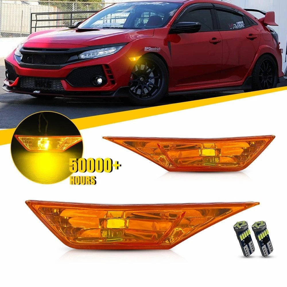 2X Amber LED Side Marker Lights for Honda Civic Sedan/Hatchback/Coupe (2016–2021)