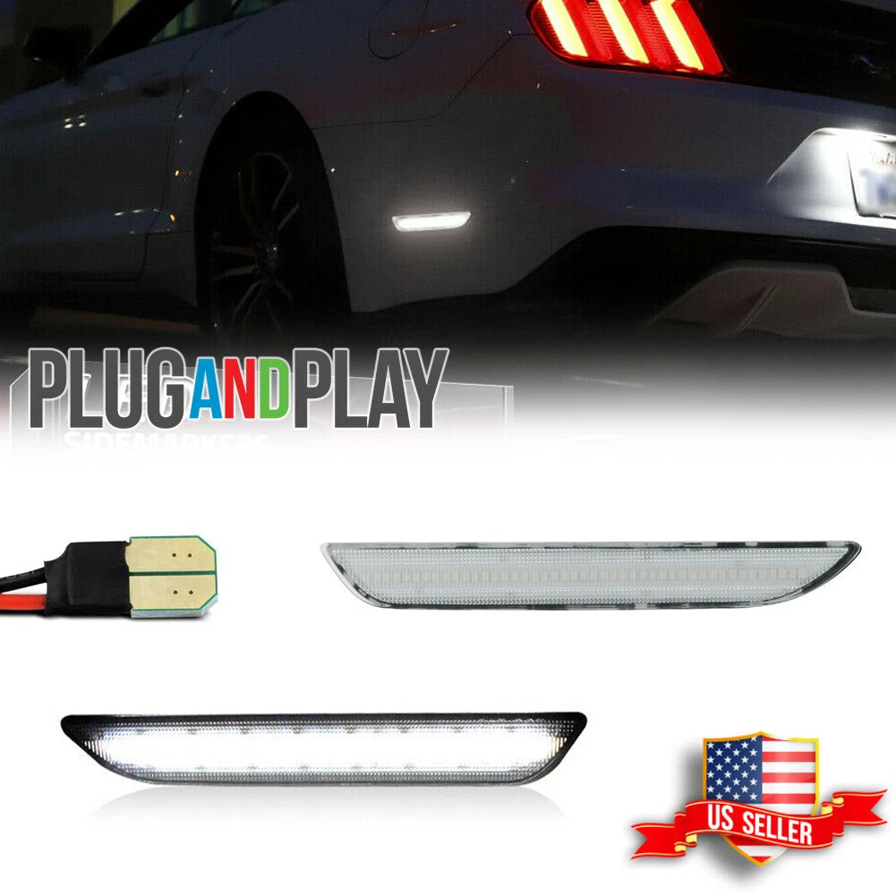 Clear White LED Rear Side Marker Lights for Ford Mustang (2015–2020)