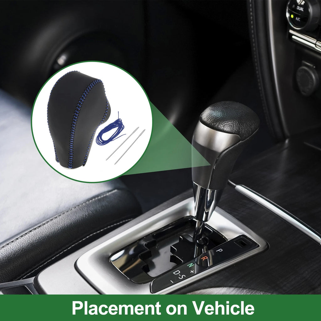 Gear Shift Knob Cover for Subaru Forester (2014–2017) Black Blue Faux Leather