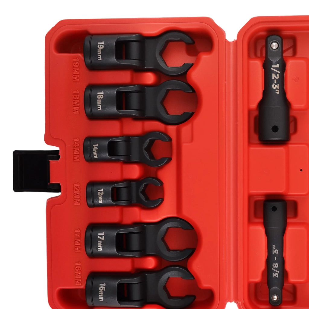 Set of 8 Flex Head Flare Nut Wrenches for Automotive Repairs