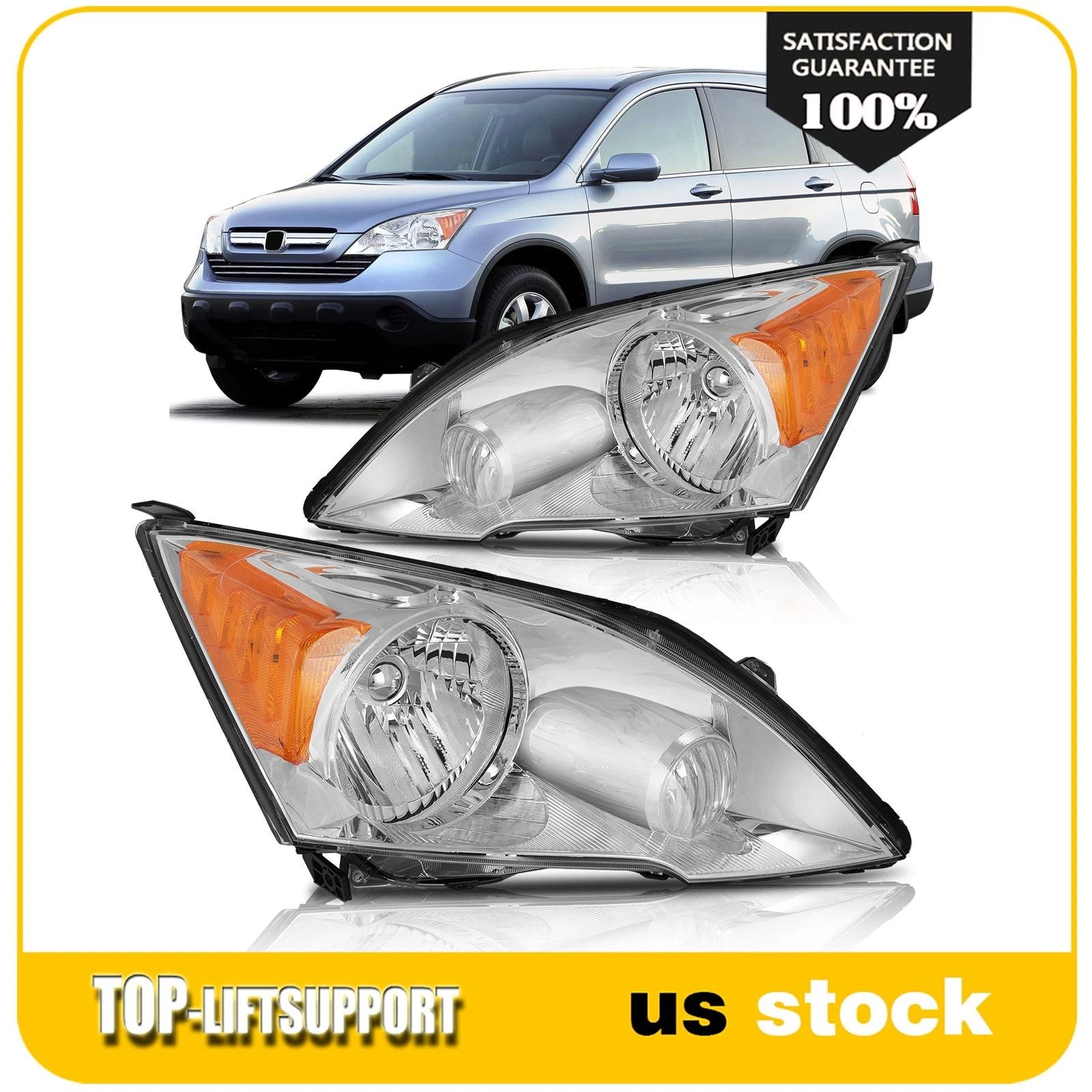 2X Headlight Assembly for Honda CR-V (2007–2011) Chrome Housing