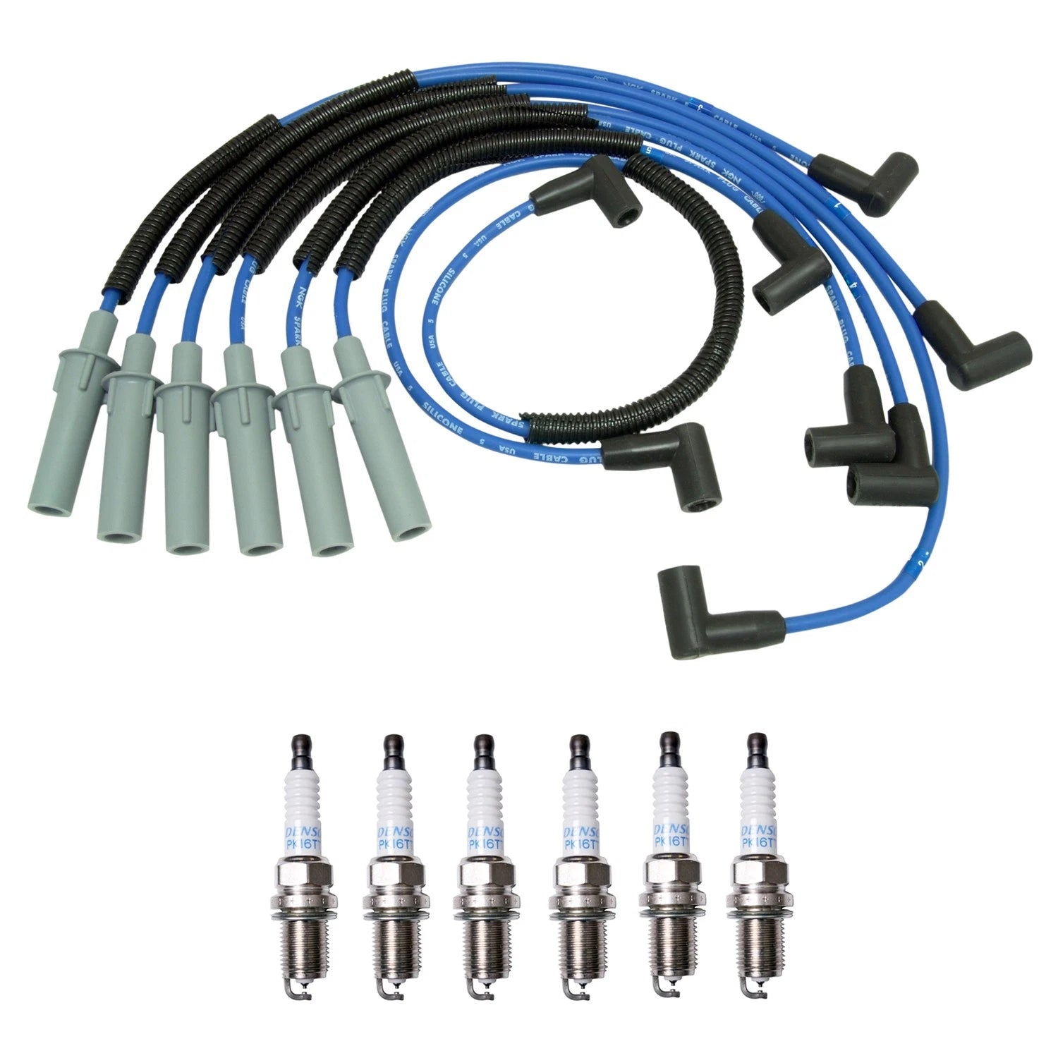 NGK 7mm Wire Set & Denso Platinum Spark Plug Kit for Dodge Dakota B150 (1987–1996)