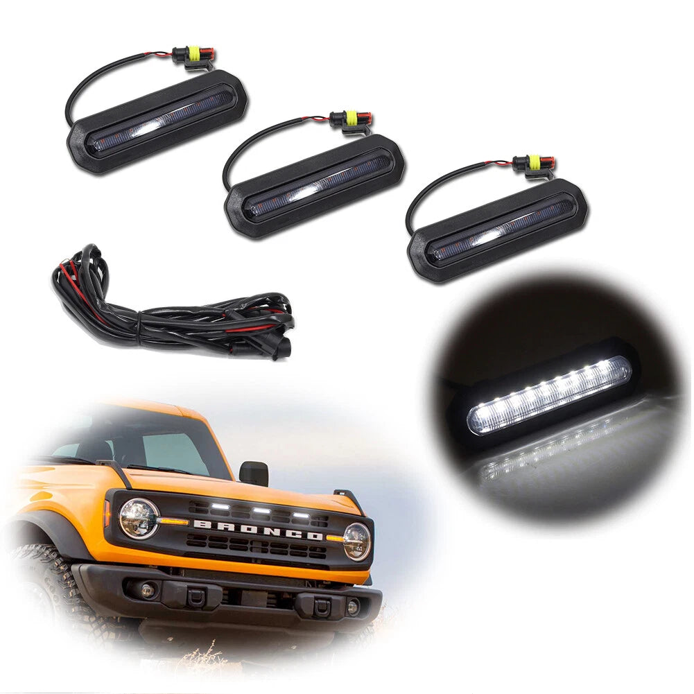 Front Grille Light for Ford Bronco (2021–2023) White LED Smoked Lamps